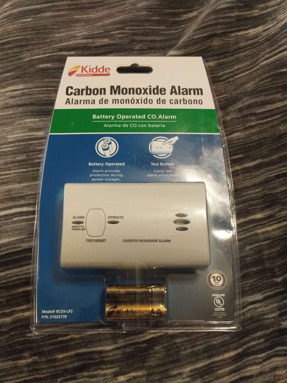 Kidde Carbon Monoxide Alarm Battery Powered 9CO5-LP2 Detector